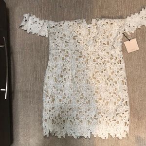 Superdown Shannon lace mini dress in white!